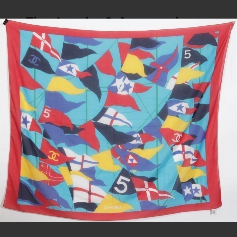 CHANEL Cotton Sarong Scarf Flags Print - Picture 2 of 5